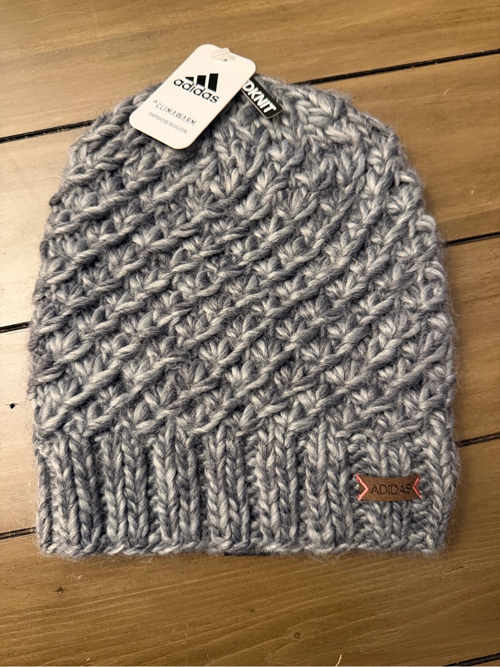 NWT Adidas Gray Chunky Cable Knit Beanie CLIMAWARM